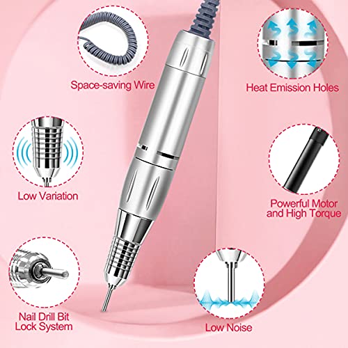 Portable Electric Nail Drill, 11 in 1 Nail Drill Set Electric Nail Files Professional 35000RPM Acrylic Nails Gel Nails Manicure Pedicure Polishin