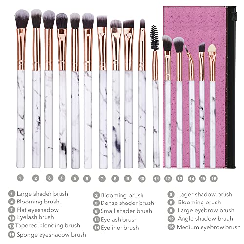Eye Makeup Brushes Set DUAIU 16Pcs Eyeshadow brushes Premium Synthetic Makeup Brushes Eyebrow Eyeliner Blending Marble Handle Brushes Sets with P