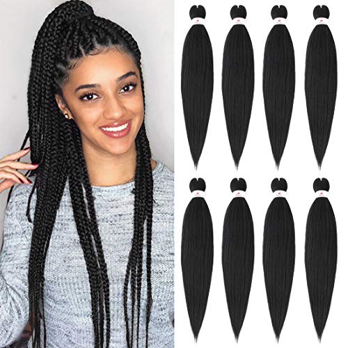 Beyond Beauty EZ Braid Pre Stretched Braiding Hair 8Packs-26inch Professional Yaki Texture Synthetic Hair(#1B)