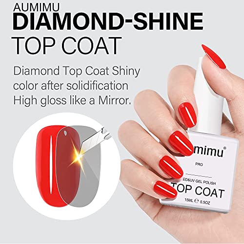 AUMIMU 15ml Gel Nail Polish Top and Base Coat- No Wipe Gel Top Coat and Base Coat Gel Nail Polish Set 15ml, Soak Off Nail Lamp Gel Polish Nail Ar