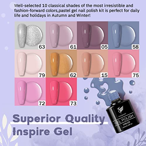 Gel Nail Polish Set, Phoenixy 10 Colors Gel Nail Polish Starter Kit with 80W UV LED Nail Lamp 10ml Nail Polishs Gel Nail Kit Gift Set for Women D