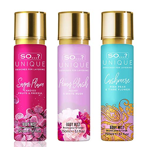 So…? Unique Womens Candy Kiss Bundle Truffle Cream, Sweet Pea, Vanilla Candy Body Mist Spray Mixed Fragrance Bundle 150ml (Pack of 3)