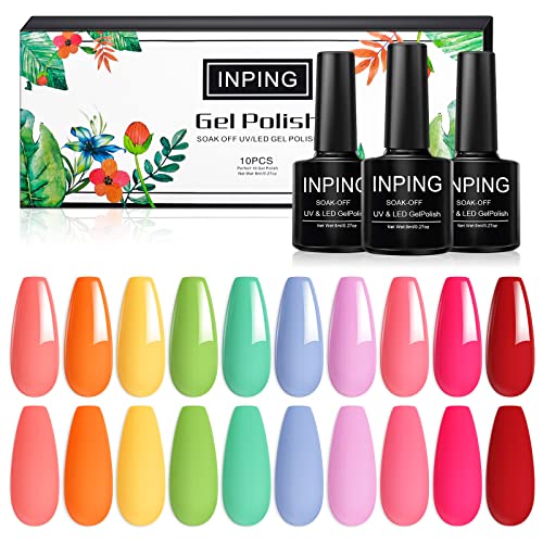 INPING Gel Polish, 10 Color MACAROON Soak Off UV Gel Nail Polish DIY Nail Art Salon Manicure Kit for Starter, 8ml/0.27oz, Pastel