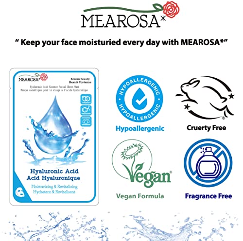 MEAROSA* Dermatologically tested, 8.5% Hyaluronic Acid, Niacinamide, Vitamin E Essence Facial Sheet Masks Sensitive skin Vegan Formula Hydrating