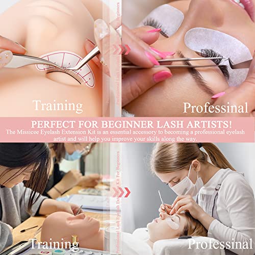 Eyelash Extension Kit, Missicee New Upgrade 328 Piece Set Lash Extension Kit with Mannequin Head 0.3s Fast Dry Glue USB Eyelash Fan Dryer Tweezer
