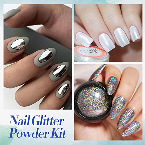 BORN PRETTY Chrome Nail Powder Holo Powder Nail Art Powder Mirror Glitter Rainbow Neon Pearl Pearl Pigment Manicure Glitter Dust 4 Boxes