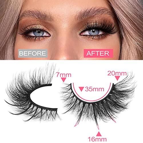 Newcally False Eyelashes Fairy Lashes Fox Eye Fluffy Wispy Strip Lashes Cat Eye Fake Lashes Pack Dramatic Lashes 7 Pairs Eye Makeup