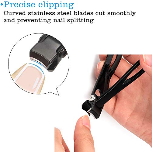 Nail Clippers 16mm Wide Large Jaw Opening for Thick Nail Stainless Steel Black Fingernail and Toenail Nipper Cutter Podiatry Trimmer Pedicure Man