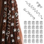 Spiral Dreadlocks Hair Beads Metal Hair Cuffs Hair Braid Rings Clip Pendants Long Hair Cuffs Braiding Decoration For Gril Women Men Hip Hop Party
