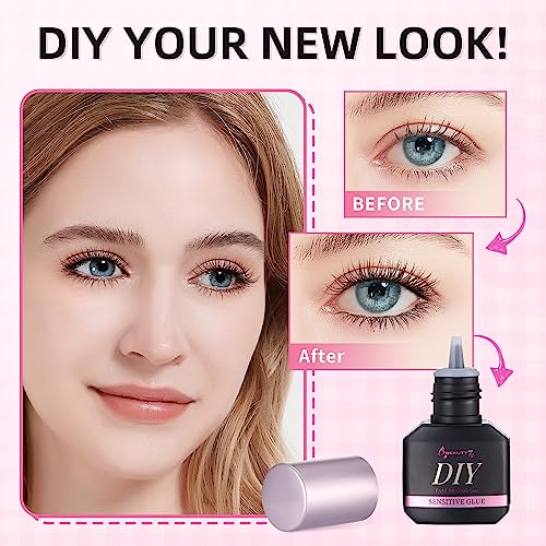 Sensitive Glue for DIY Lash Extension Self Application Hypoallergenic Cluster Lash Adhesive Black, 1s Fast Dry and Extra Strong Eyelash Adhesive,
