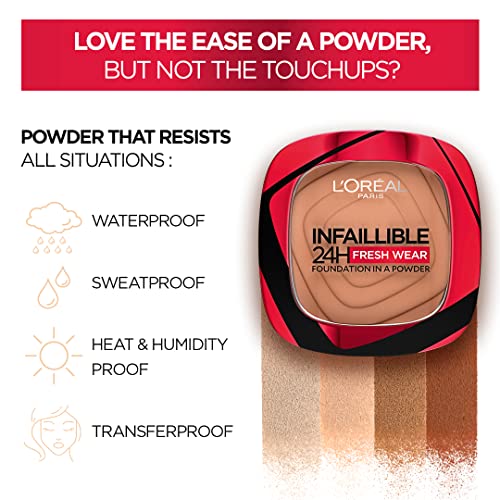 L'Oreal Paris Infallible 24H Fresh Wear Foundation In A Powder, Longwear Coverage, Mattifying Finish, Available In 6 Shades, Shade 120 Vanilla