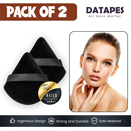 DATAPES 2 Pcs Powder Puff | Triangle Powder Puff | Makeup Puff | Soft Powder Puff | Powder Puff Sponge Reusable With Straps | Velvet Mini Powder