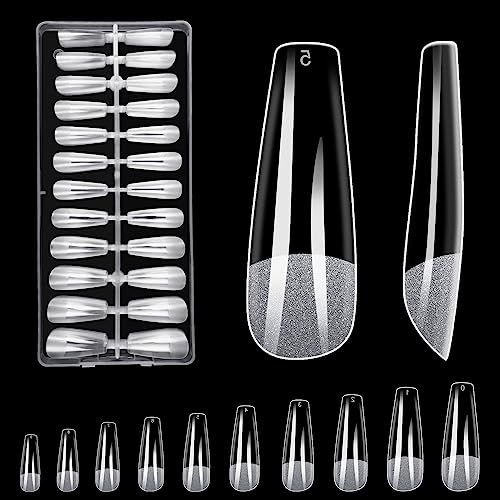 240 PCS Clear Acrylic Nail Tips - Medium Coffin Nails Tips Half Matte No File Full Cover Soft Gel Nail Tips, Artificial Fake Art Nails Tips Nail