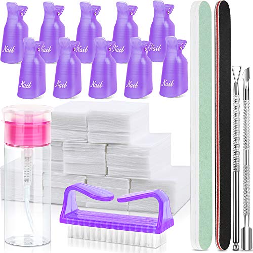 Gel Polish Remover Kit with 500pcs Nail Remover Wraps, FANDAMEI Soak off Nail Clip Set with 100/180 Nail Files Buffer Cuticle Pusher Cuticle Peel