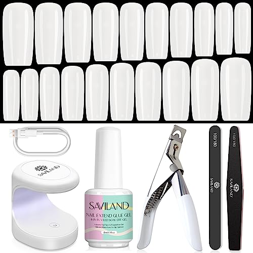 Saviland 15ML Gel Nail Glue - 4 In 1 Extra Strong Nail Glue Gel for Long Lasting Acrylic Nail Tips, Brush on Nail Glue for Broken Nail Extension