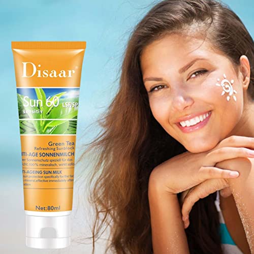 Face Sunscreen, 80ml Skin Sun Protection, SPF60 Moisturizing Repair Concealer Isolation, Long-Lasting Sun Protection for Sunburn Redness Woteg