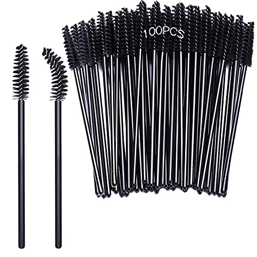 Disposable Eyelash Brush, 100 PCS Eyebrow Mascara Applicator Wands Makeup Brush Tool (Black)