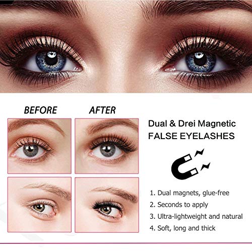 Magnetic Eyelashes,Reusable Magnetic False Eyelashes 3D 3 Magnets Extension Soft individual False Eyelashes No Glue With Tweezers for Women Makeu