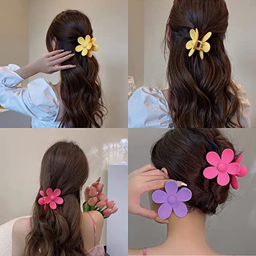 Hair Claw Clips,10 PCS Multi-Coloured Flower Hair Clips,Simple and Premium Claw Clips for Thick Hair,Internal Tooth Design Strong Hold Flower Hai