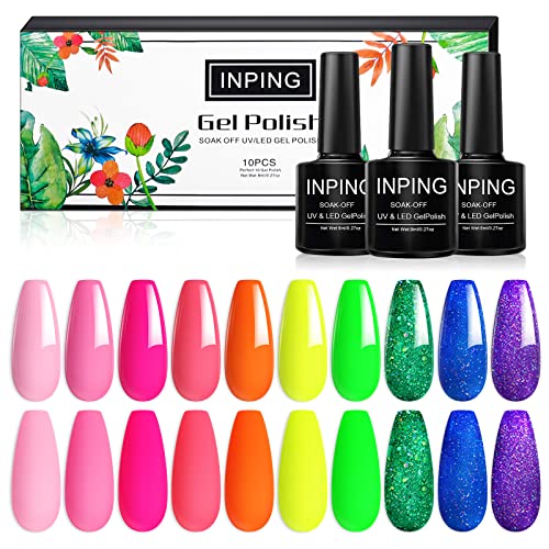 INPING Gel Polish, 10 Color MACAROON Soak Off UV Gel Nail Polish DIY Nail Art Salon Manicure Kit for Starter, 8ml/0.27oz, Pastel