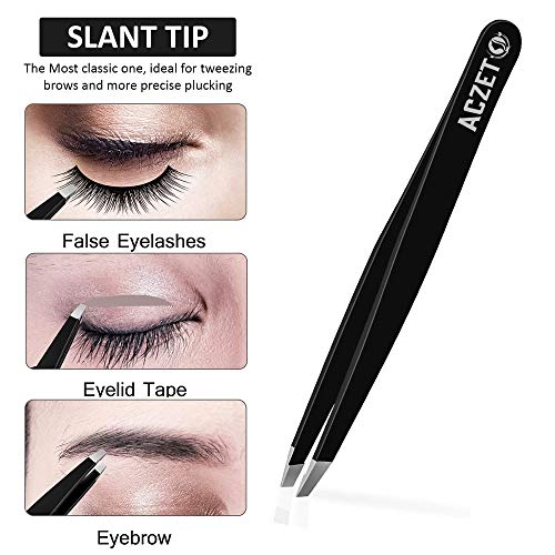 Eyebrow Tweezers, Professional Stainless Steel Precision Tweezers for Eyebrows Plucking, Ingrown Hair Remover (Black)