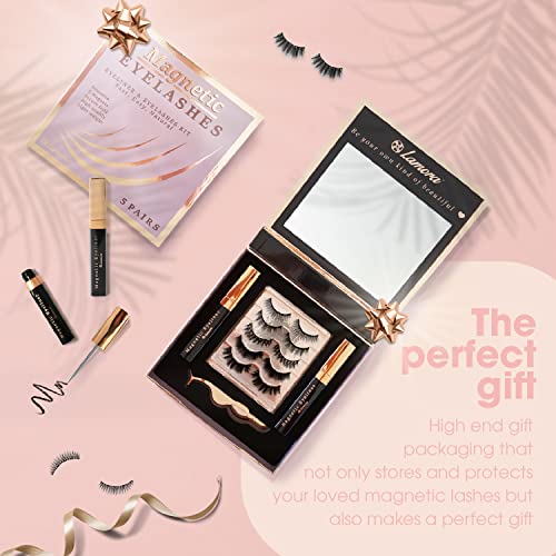 Magnetic Eyelashes with Eyeliner Kit - Magnetic False Eyelashes Multipack with Reusable Natural Magnetic Lashes - 5 Pairs Magnetic Fake Eyelashes