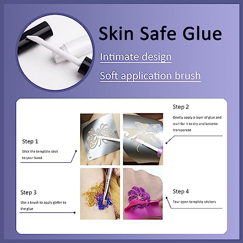 Glitter Tattoo Glue,12ml Glitter Fix Gel,Body Painted Art Glue,Body Adhesive Glue,for Temporary Glitter Tattoos,Gemstones,Body Art and Accessorie