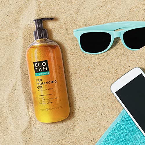 EcoTan Face and Body Tanning Accelerator Gel 500ml, Stimulates, Boosts, Prolongs & Protects Natural Tan, with Aloe Vera, Soothes & Hydrates Skin,