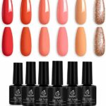 Beetles Gel Nail Polishes- Gel Nail Polish Set 6 Colors Peachy Red Orange Pink Glitter Nail Polish Soak Off LED Gel Nail Kit Nail Art Manicure Sa