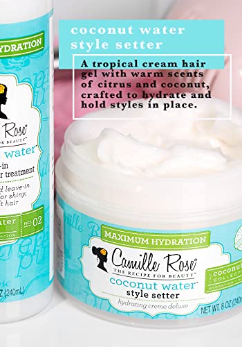 Camille Rose Coconut Water Style Setter 240ml - Tropical cream hair gel, crafted to hydrate and hold styles in place. Natural, clean formula. For