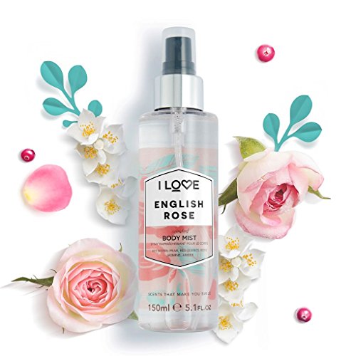 I Love English Rose Scented Body Mist, Formulated With Natural Fruit Extracts Which Offer a Burst of Fragrance, FastDrying Refreshment Throughout