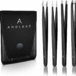 4 pcs Tweezers Set - Fine Point + Slant Tweezers for Women and Men – Splinter Ticks, Facial, Brow and Ingrown Hair Removal–Sharp, Needle Nose, Su