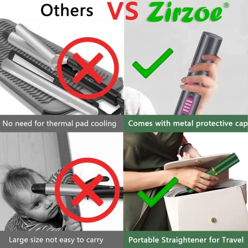 Cordless Hair Straighteners Curler 2 in 1(Upgraded), Portable Mini Hair Straighteners Ceramic 8 Inch, Anti-Scald 3-Level Travel Straightener, Hea