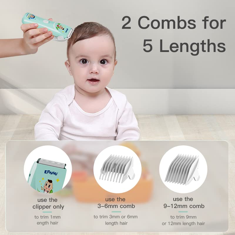 ENSSU Electronic Baby Hair Clipper, Waterproof Kids Quiet Hair Trimmer with 2 Guide Combs, Cordless Children's Hair Trimmer with Safe Ceramic Bla