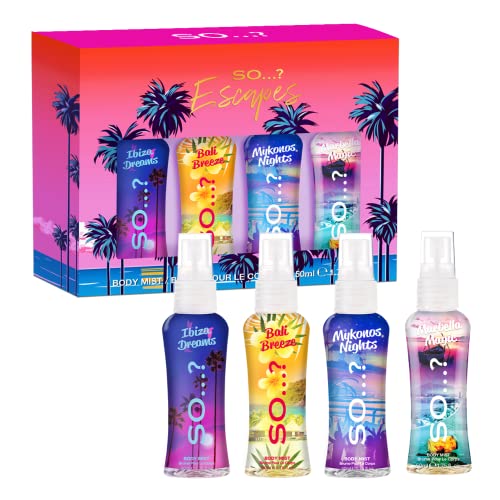 So…? Summer Escapes Womens Gift Set, Body Mist Fragrance Spray (4x50ml)