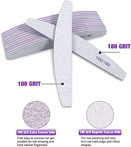 Nail Files 10 Pieces 100/180 Grits and Buffers Professional Reusable Double Sided Emery Boards Manicure Tool for Acrylic Nails