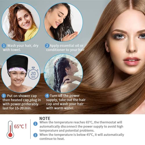 Hair Cap Treatment Steamer for Deep Conditioning - Thermal Hot Head Heat Hat Electric for Afro Hair Spa Care Home Use with 2 Mode/Black (UK Plug)