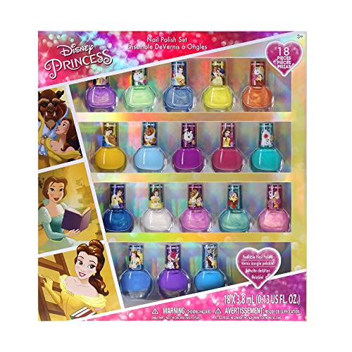 Disney Princess - Townley Girl Belle Non-Toxic Peel-Off Water-Based Safe Quick Dry Nail Polish | Gift Kit Set for Kids Tweens Girls, Glittery and