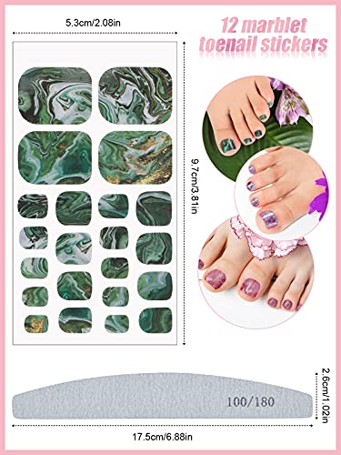 Kalolary Toenail Wrap Art Polish Stickers, 12 Sheets Marble Toe Nail Polish Stickers Self-Adhesive Full Nail Wraps Designs with 1 Piece Nail File