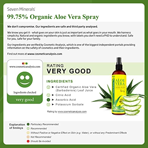 Organic Aloe Vera Spray for Body & Hair - From Freshly Cut Aloe Plant - Extra Strong - Easy to Apply - No Thickeners So It Absorbs Rapidly With N