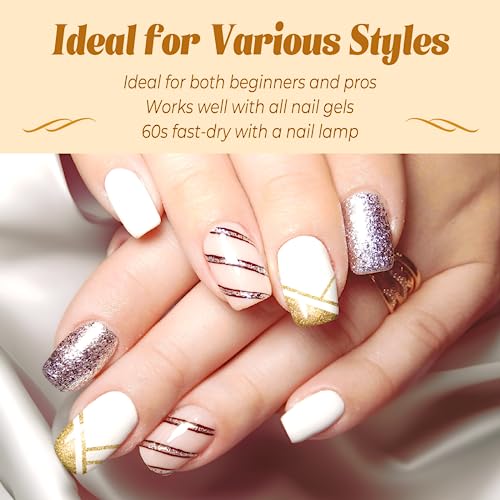 CLAVUZ Liner Nail Gel Polish, 2pcs Gold & Silver Glitter Gel Liner Nail Art Set Soak Off French Manicure Gel for Drawing Lines/Color Painting, UV