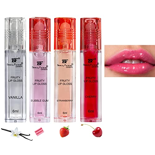 Beauty Forever Fruity Roll on Lip Gloss, Flavoured Lip Gel, Moisturising, Enriched Glossy Finish, Contain Minerals, Hydrating, Suitable for Pout