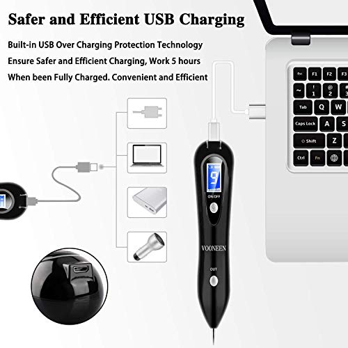 Skin Tags Remover Pen, VOONEEN Mole Remover with 9 Strength Levels &LED Spotlight, Portable Rechargeable Skin Tag Removal Pen for Wart, Freckle,