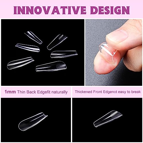 240 PCS Clear Acrylic Nail Tips - Medium Coffin Nails Tips Half Matte No File Full Cover Soft Gel Nail Tips, Artificial Fake Art Nails Tips Nail