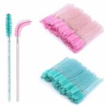 VEGCOO 200 PCS Disposable Eyelash Brushes, Eyebrow Spoolie Brush Mascara Wands, Crystal Lash Brush Castor Oil Brush Multi-purpose Cosmetic Makeup