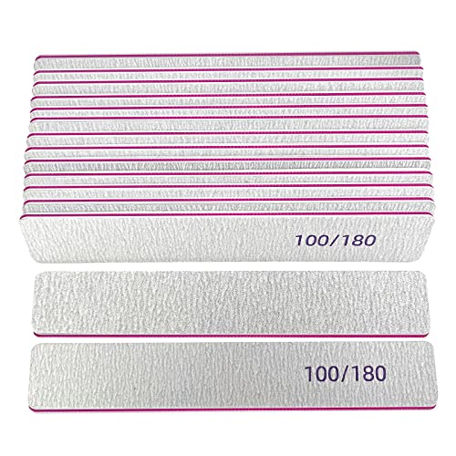 Lofuanna 15 Pack Nail File Set, Professional Square Nail File 100/180 Grit Double Sided Emery Board for Acrylic Nails/Natural Nails,Nail File Man