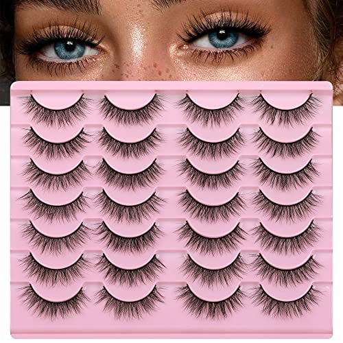 Newcally Eyelashes Russian Strip Lashes Natural Wispy Cat Eye False Eye Lashes Pack 3D Clear Band Fluffy Fake Eyelashes 10 Pairs