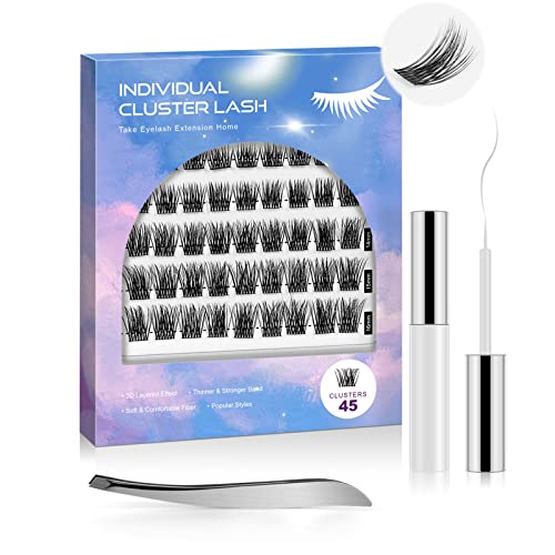 Individual Lashes,Wispy Cluster Lashes 45 Cluster Lashes D Curl DIY Eyelash Extension At Home-Russian Volume Cluster Lashes Mix Length 10/12/14/1