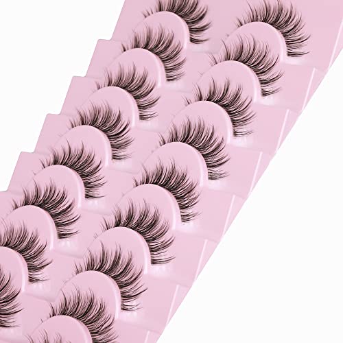 Ruairie Natural Lashes with Clear Band Fluffy Wispy False Lashes Natural Look 10 Pairs Fake Eyelashes Pack
