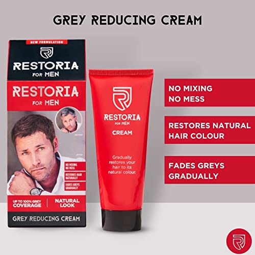 Restoria Grey Reducing Cream for Men - Hair Cream for Restoring Natural Hair Colour Gradually, Up to 100% Grey Coverage - Vegan, 100ml
